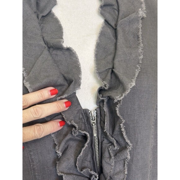 INC INTERNATIONAL CONCEPTS Size M Gray Linen Fringe Ruffle Zip Jacket Boho - Picture 4 of 11